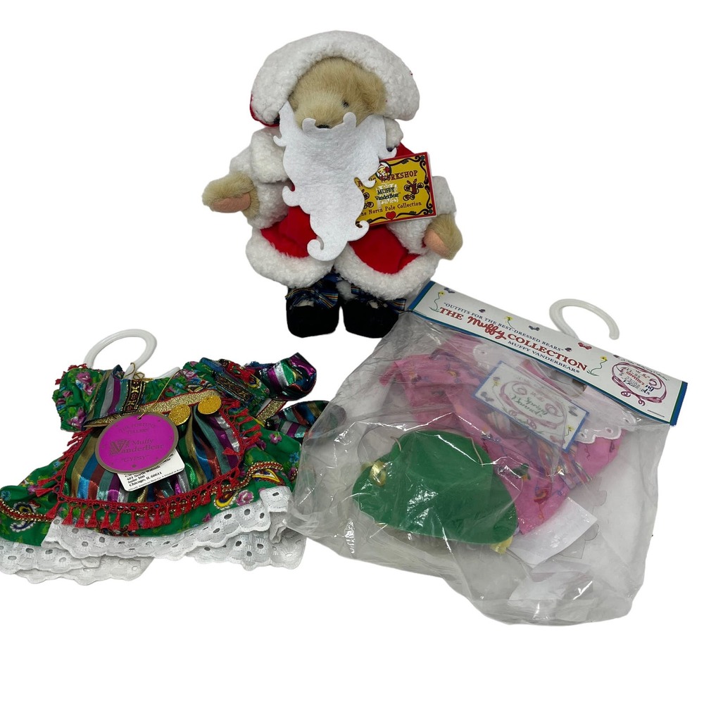 Muffy Vanderbear 8" Santa Claus Bear  + Spring Bonnets & Gypsy‎ Outfits Lot